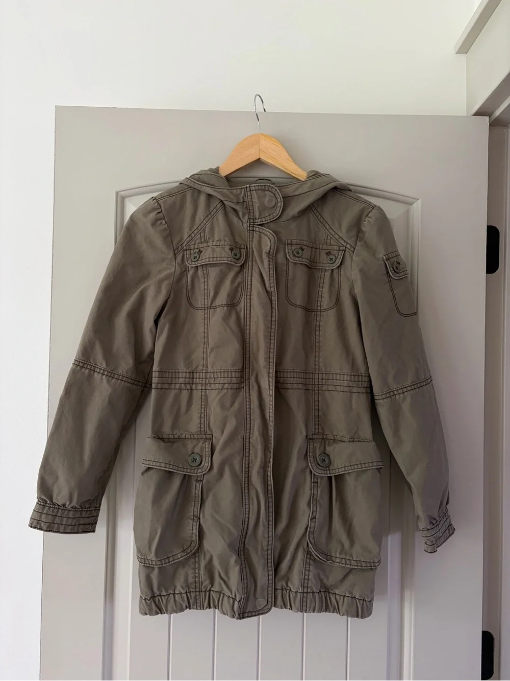 Gap Kids Girls Olive Green Cargo Jacket Hooded Cotton Parka Size XXL 14/16